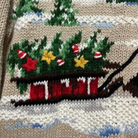 Holiday Lodge Vintage Cream & Blue Turtleneck Sweater Winter Scene Medium NWT - Picture 5 of 10